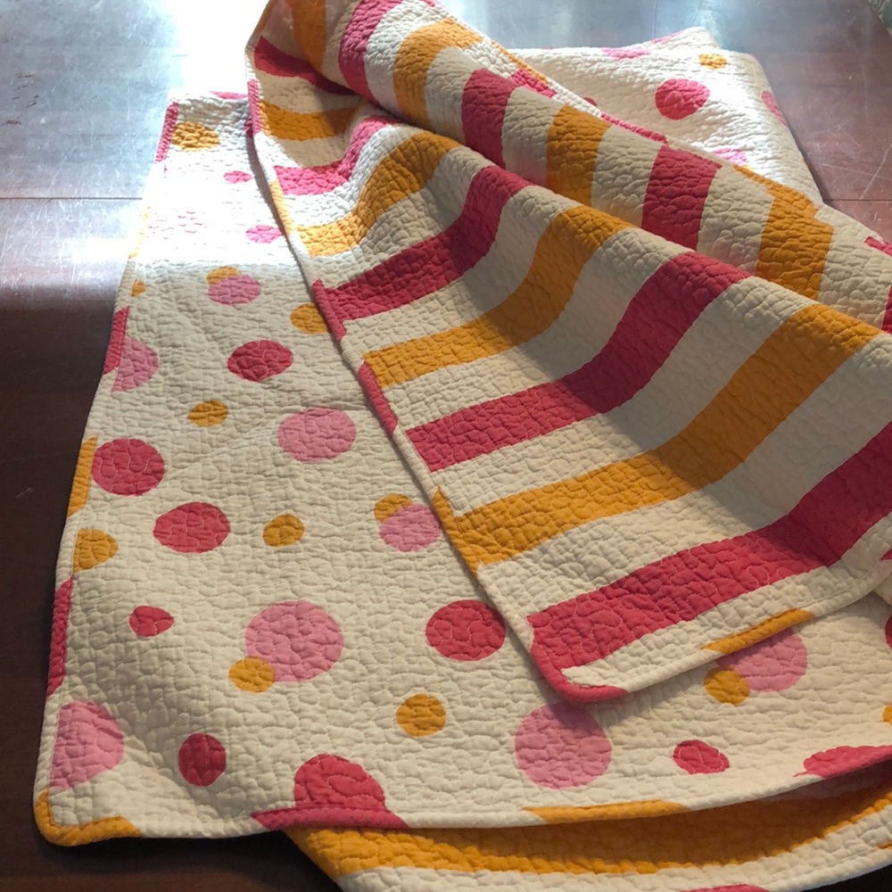 Orange pink white cotton quilt - full size